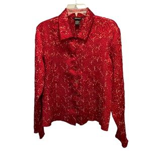 Stunning! Christmas Red Crinkle Embossed Blouse by Beliza.XL Y2K Vintage